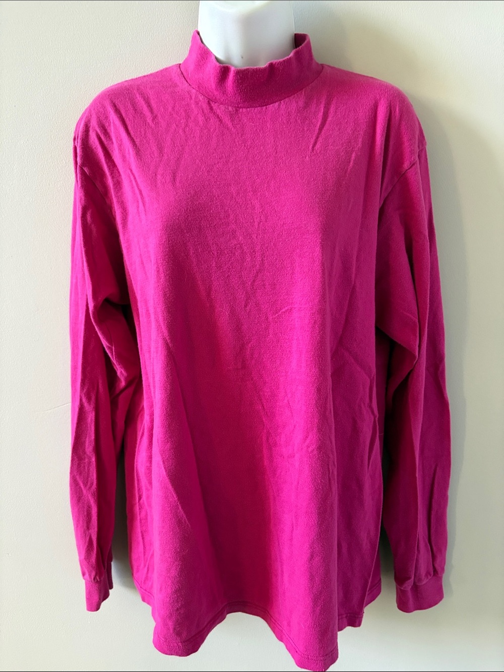 JOCKEY Vintage Unisex Mock Neck Long Sleeve Tshirt- Hot Pink - Medium